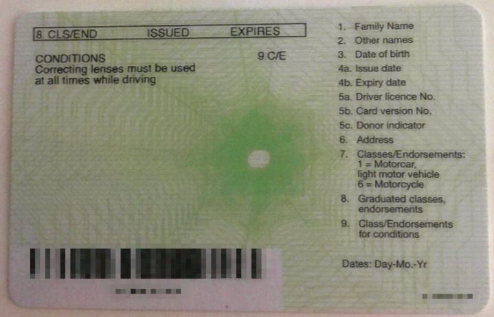New Zealand Driving Licence back